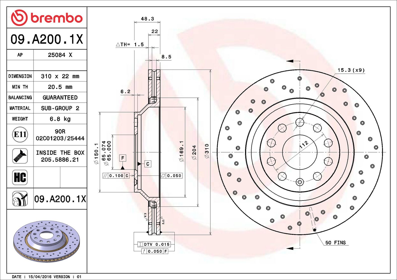 XTRA Rear Disc Brake Rotor - 09.A200.1X_07
